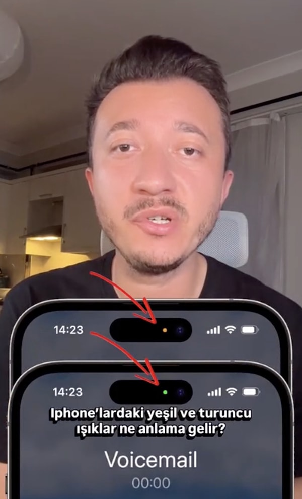 İçerik üreticisi, videoda turuncu ışığın mikrofonun aktif olduğunu, yeşil ışığın ise kameranın kullanımda olduğunu gösterdiğini söyledi.
