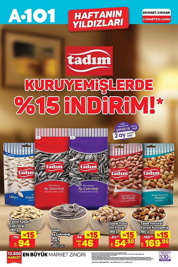 Tadım Kuruyemişlerde %15 İndirim👇🏽