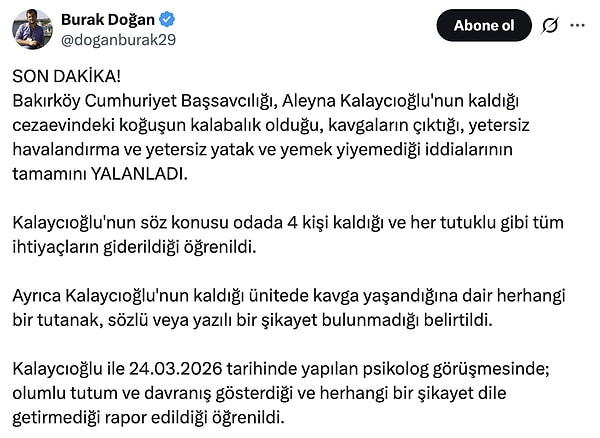 İşte Gazeteci Burak Doğan'ın o paylaşımı:
