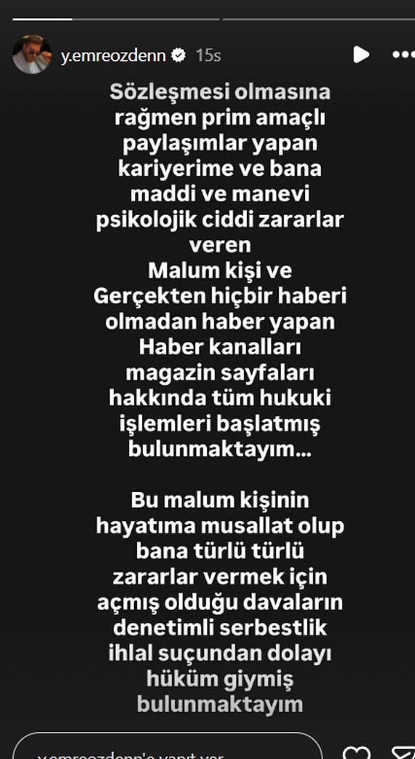 Tutuklu olduğu öğrenilen Yunus Emre'nin Instagram hesabından paylaşım yapıldı.