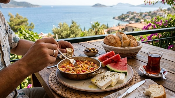 Muhteşem üçlü:  Menemen + beyaz peynir + karpuz