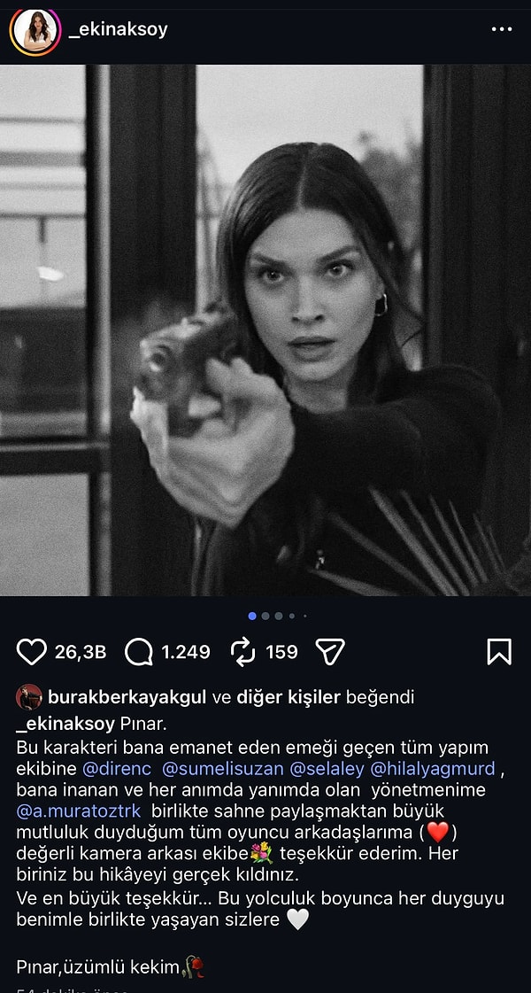 Oyuncu da sosyal medya hesabından bir veda mesajı paylaştı.