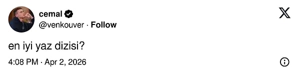 “En iyi yaz dizisi?” sorusunu soran X kullanıcısı etkileşime doydu.