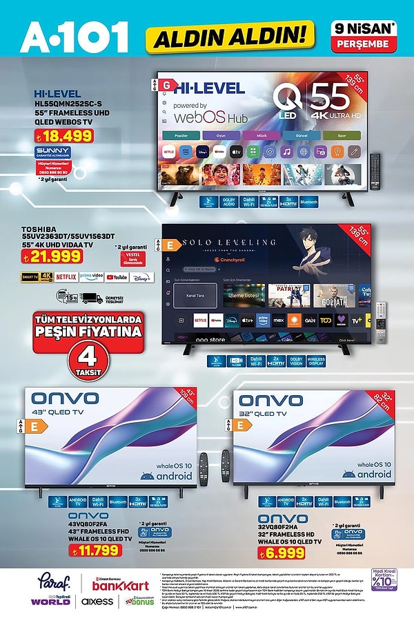 HI-LEVEL 55" Frameless UHD OLED WebOS Tv 18.499 TL