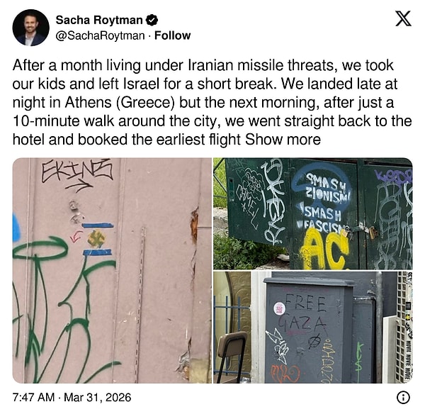 Atina'ya giden İsrailli bir adam Yunanistan sokaklarında gördüklerini paylaştı 👇🏻