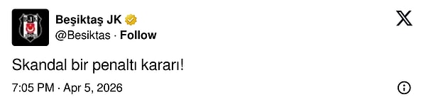 Beşiktaş'tan ilk paylaşım penaltı anında geldi.