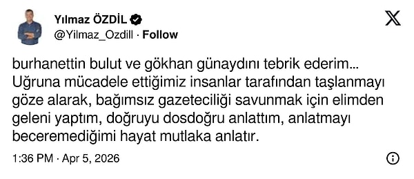 Burhanettin Bulut ve Gökhan Günaydın'a tepki göstermişti.