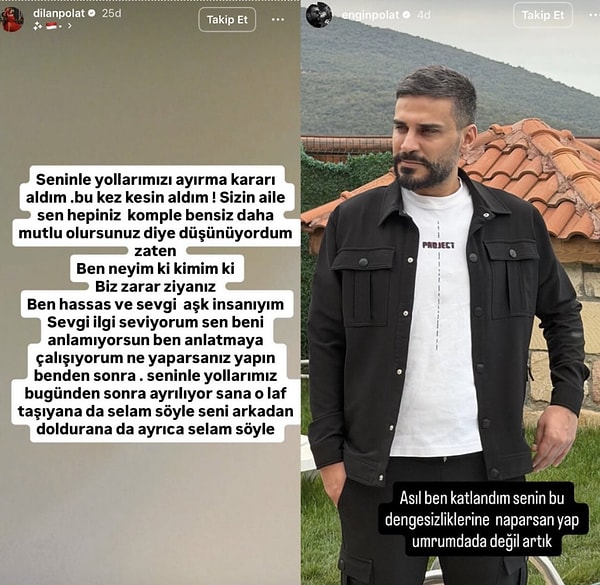 Bir dönem paylaşımları, gösterişli hayatları ve sık sık gündeme gelen açıklamalarıyla magazin dünyasının merkezine oturan Dilan Polat ve Engin Polat çifti, bu kez ayrılık iddialarıyla konuşuluyor.