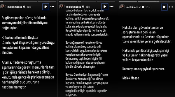 Melek Mosso gözaltına alınmasının ardından ortaya atılan iddialarla ilgili açıklamada bulundu.