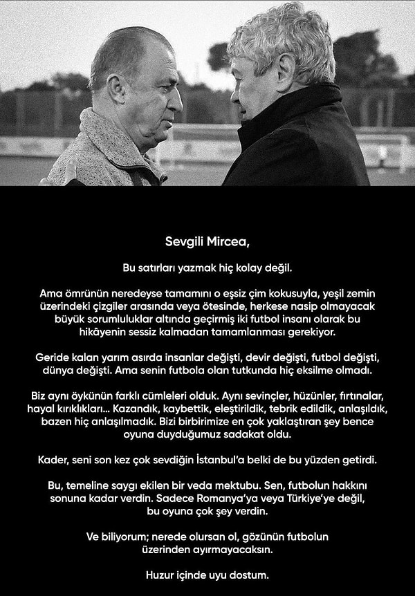 Terim bir dönem rakibi de olan Rumen çalıştırıcıya şu sözlerle veda etti.