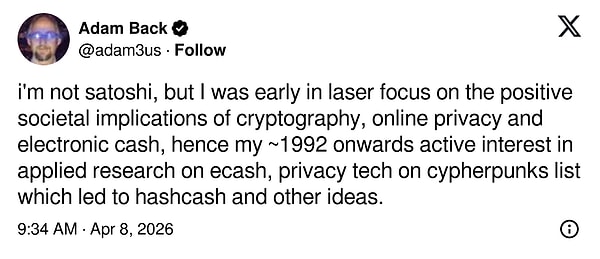 Adam Back issued a statement from his X account, vehemently denying the allegations: