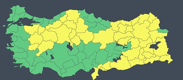 9 Nisan Perşembe sarı kodlu uyarı verilen iller: