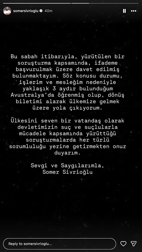 Hakkında gözaltı kararı verilen isimlerden biri olan Somer Sivrioğlu sessizliğini bozdu.