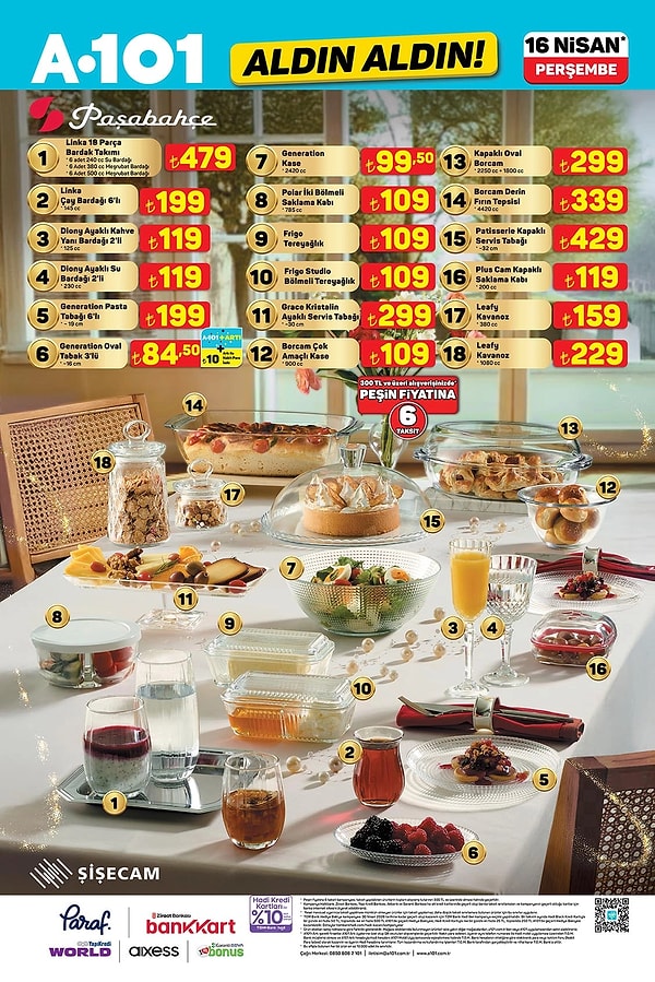 Paşabahçe Linka 18 Parça Bardak Takımı 479 TL