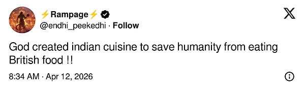 "Tanrı, insanlığı Britanya yemeklerini yemekten kurtarmak için Hint mutfağını yarattı"