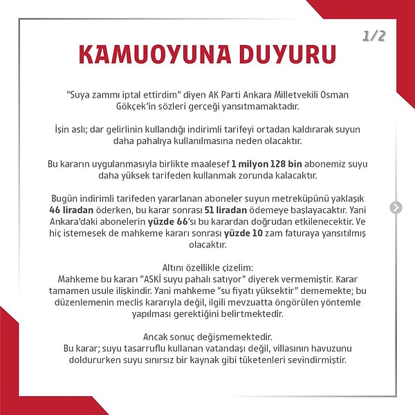 Ankara Büyükşehir Belediyesi Resmi Hesabı Gökçek'in iddialarını yalanladı.