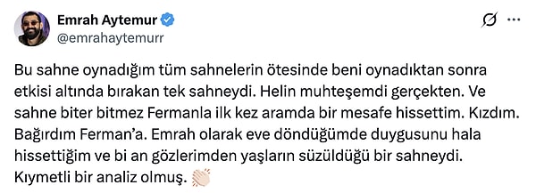 Bu tweeti gören oyuncu Emrah Aytemur ise sahneyle ilgili bir itirafta bulundu.