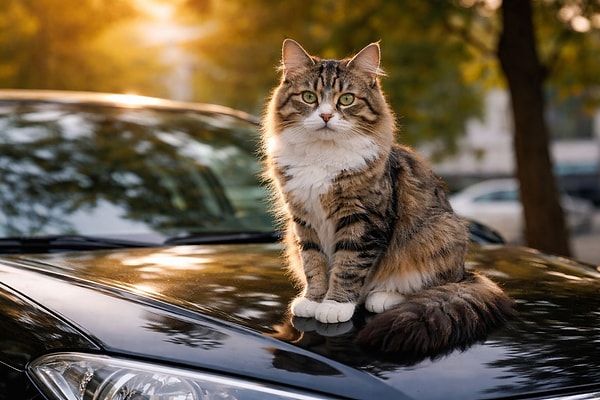 Sadece soğuk havalarda değil, güneşli günlerde de kedilerin en favori mekanı araba kaputlarıdır.