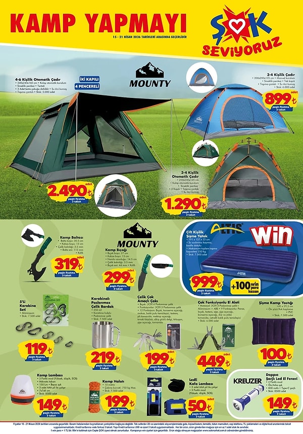 4-6 Kişilik Otomatik Çadır 2.490 TL