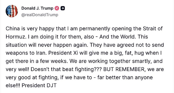 Trump'ın paylaşımı şöyle;