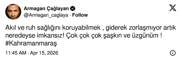 Tüm ülkeyi yasa boğan olay sonrası yayın yasağı getirildi. Sosyal medyada tepkiler çığ gibi büyürken bir çıkış da Armağan Çağlayan'dan geldi.