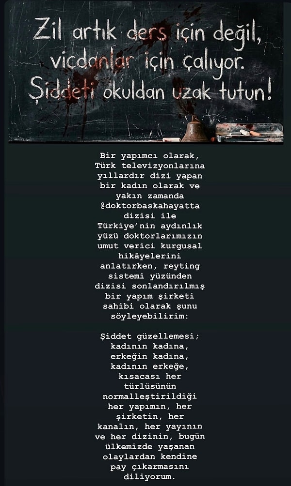 Dizinin yapımcısı Selen Sevigen ise son günlerde yaşanan olayların ardından dikkat çeken bir paylaşım yaptı.