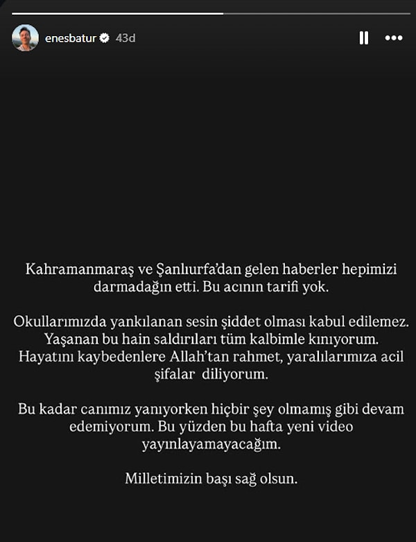 Enes Batur'un o paylaşımı: