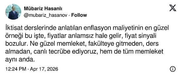 Enflasyon maliyeti kavramına canlı şahit olduğumuzu belirten de...