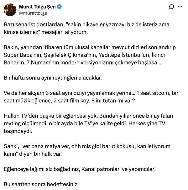 İşte sinema yazarı Murat Tolga Şen'in o tweeti: