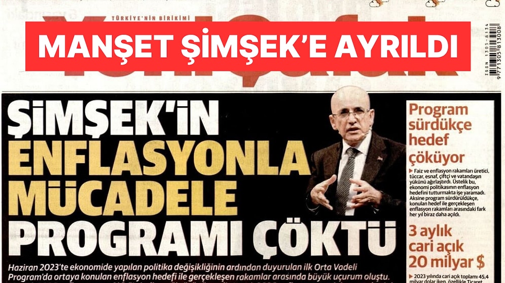 Yeni Şafak Gazetesi Mehmet Şimşek'i Manşetten Eleştirdi