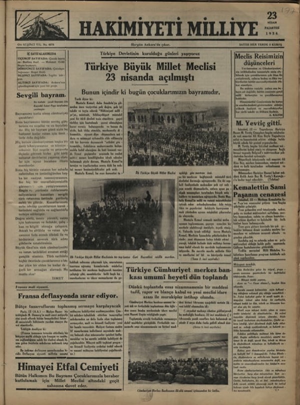 5. 1934 - Hakimiyeti Milliye Gazetesi: TBMM'sinin açılışını duyuruyor.