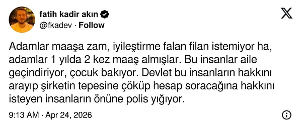 Sosyal medyadan işçilere destek yağdı.