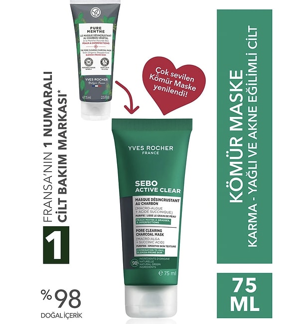 Yves Rocher Kömür Maske, gözeneklerinizi derinlemesine arındırıyor.