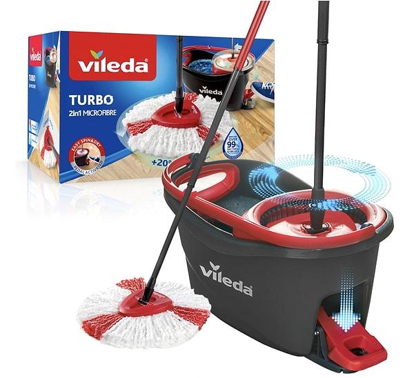 Vileda Turbo 2in1 Temizlik Seti, ev temizliğini hiç olmadığı kadar zahmetsiz kılıyor.