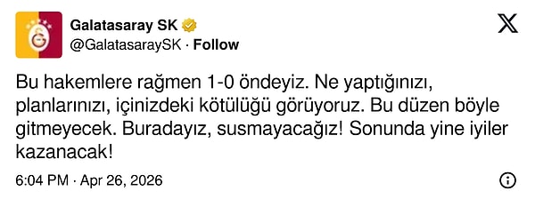 Galatasaray bu paylaşımın ardından bir paylaşım daha yaptı: