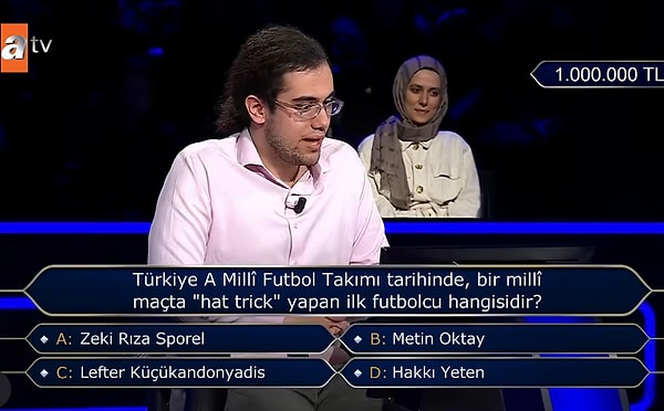 Barkın Kenet’in bu başarısının hemen ardından Milyoner’de 1 milyonluk soru açıldı.