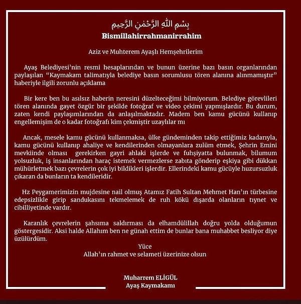 Yaşananlar sonrası Ankara Valiliği tarafından Eligül hakkında idari soruşturma başlatıldığı açıklanmıştı.