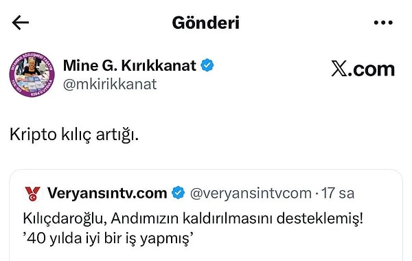 Gazeteci yazar Mine Kırıkkanat hakkında soruşturma başlatıldı.