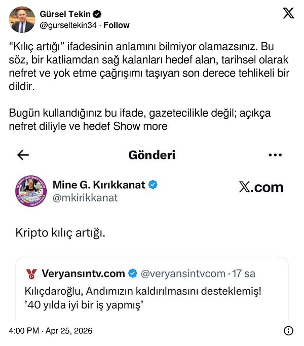 "Kılıç artığı ifadesinin anlamını bilmiyor olamazsınız. "
