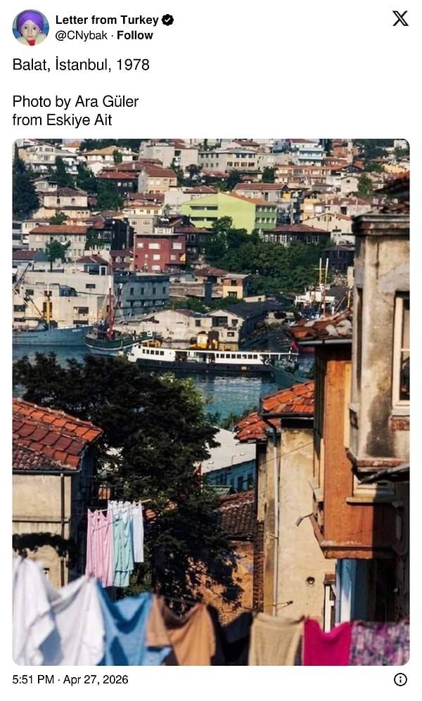 İstanbul'un Gözü olarak bilinen Ara Güler'in çektiği sayısız İstanbul fotoğraflarından biri X'te paylaşıldı.