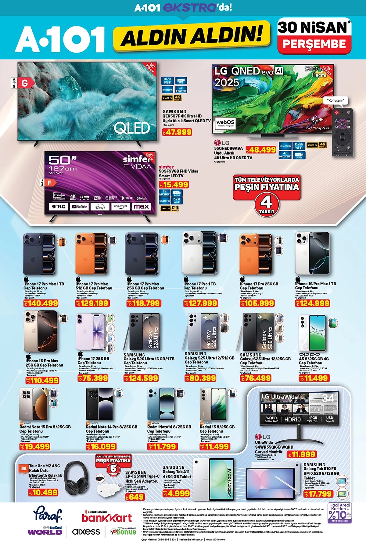 A101 30 Nisan 2026 Kataloğu: 58 İnç TV 32.999 TL, Kamp Çadırı 3.699 TL — image 4