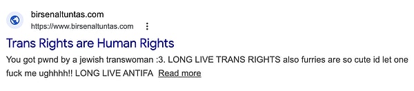 Birsen Altuntaş'ın sitesi aratıldığında ulaşılan görüntü: