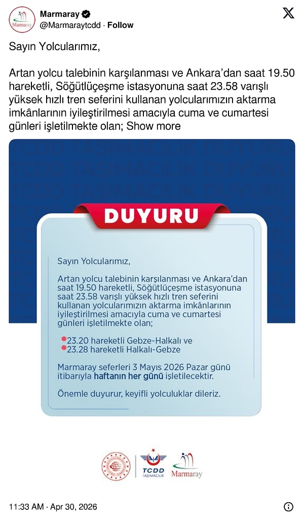 Yeni sefer saatleri ve detaylar.