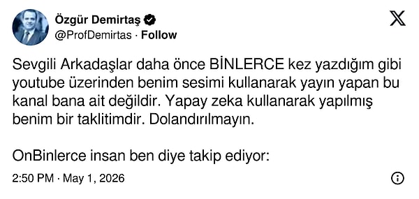 "Yapay zeka kullanarak yapılmış benim bir taklitimdir."