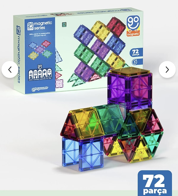 Go Toys Manyetik Yapı Blokları, 72 parçalık setiyle çocukların yaratıcılığını ve motor becerilerini destekliyor.