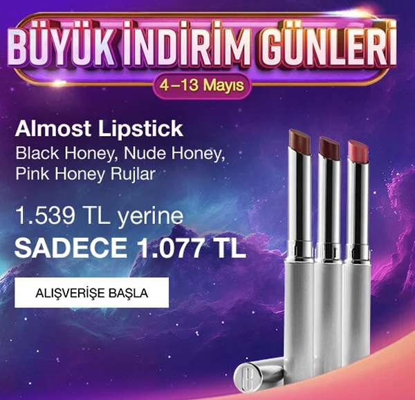 Clinique Black Honey Ruj, sepette %30 indirim ve özel kodlarla Mayıs ayına renk katıyor.