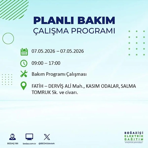 İşte BEDAŞ Elektrik Kesinti Listesi;
