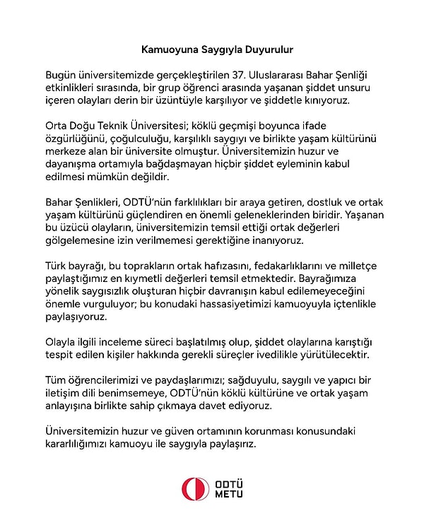 Rektörlük olay hakkında inceleme başlatıldığını açıkladı.