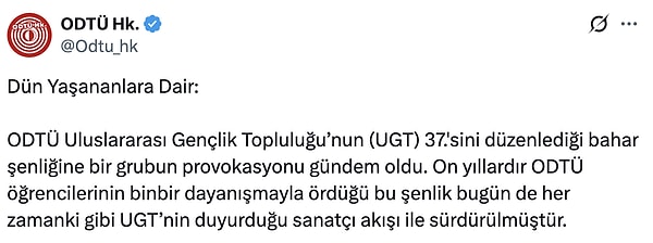 ODTÜ Hk. isimli bir hesap da olayın provokasyon olduğunu öne sürdü