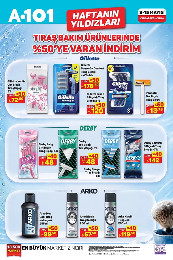 Tıraş bakım ürünlerinde %50'ye varan indirim.